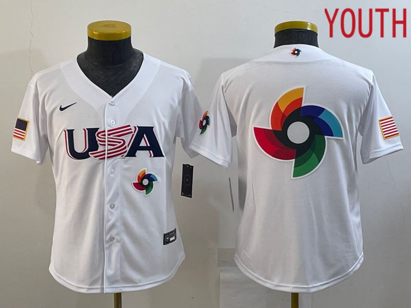 Youth 2023 World Cub USA Blank White Nike MLB Jersey2